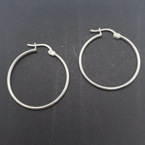 Silver 925 High Polished Hoop Earrings 1.5mm - Picture 8 of 11